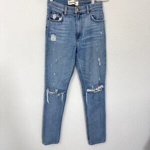 Reformation Womens High Rise Straight Jeans Size 26 Denim Distressed Blue